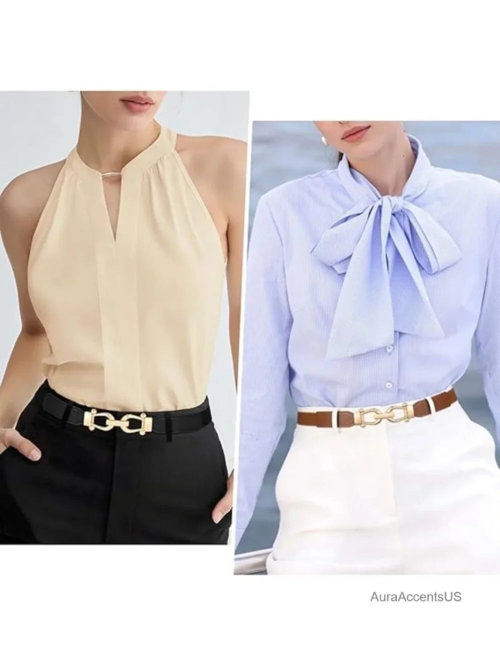 Stretchy Elastic Waist Belt Set - 4 Pack Gold Buckle Skinny Belts Women Fashion